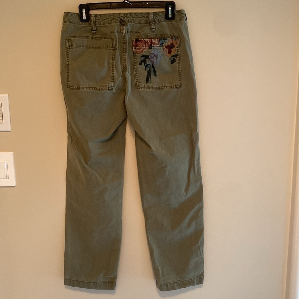 Anthropologie Relaxed Tapestry Embroidered Trouser Pants Olive Size 25 - Picture 6 of 10